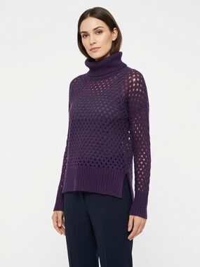 Press Women’s Mohair Turtleneck Open Knit Sweater Purple Size S